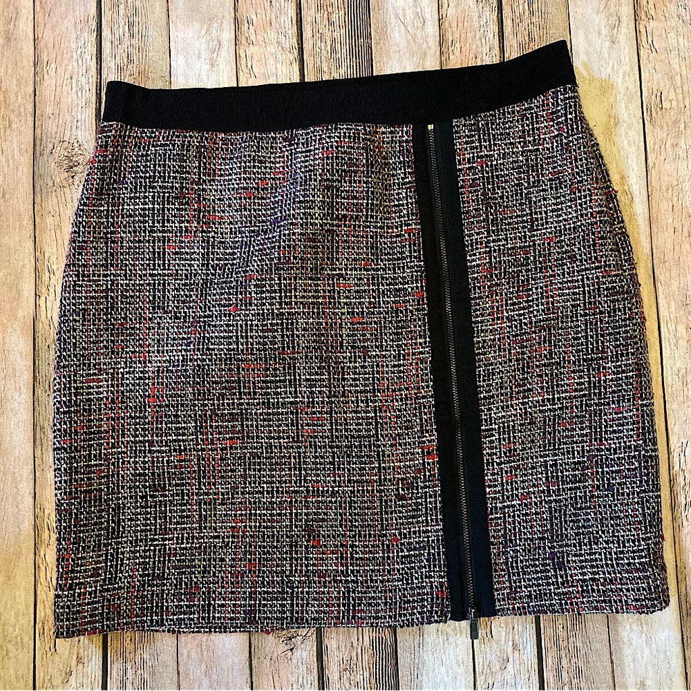Liz Claiborne Wool Blend Tweed Skirt 12P Asymmetrical Full Zip Accent & Side Zip